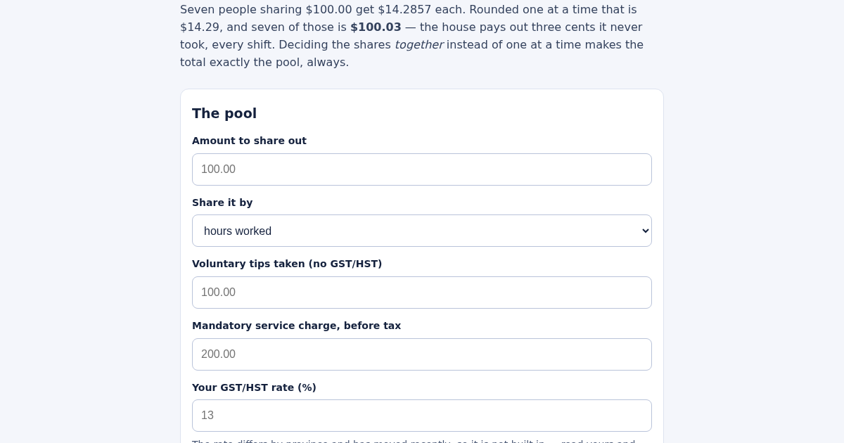 Tip pool split that adds up